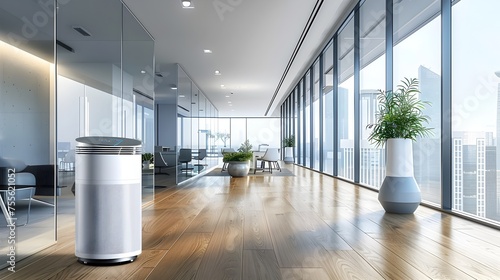 Sleek White Air Purifier Enhancing Modern Office Air Quality and Design photo