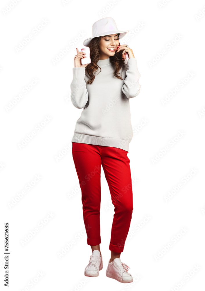 A young beautiful woman smilling for the camera wear sweater isolated on the transparent background A young beautiful woman smilling for the camera wear sweater isolated on the transparent background