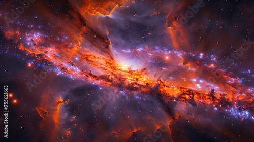Fiery Red and Purple Nebula in the Expansive Universe. © E 