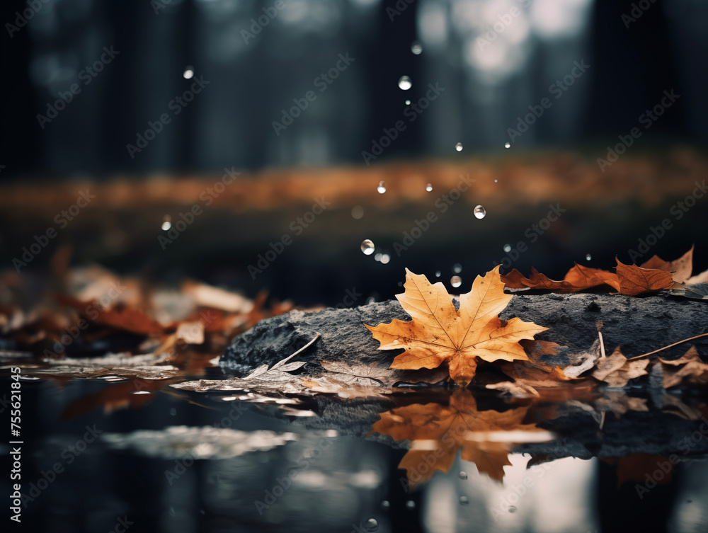 Cozy Autumn. Weather backdrop. Autumn leaves, rain. Fall, park, trees, outdoor background. Cozy Autumn. Weather backdrop. Autumn leaves, rain. Fall, park, trees, outdoor background.