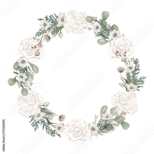 Wreath of flowers and coniferous branches