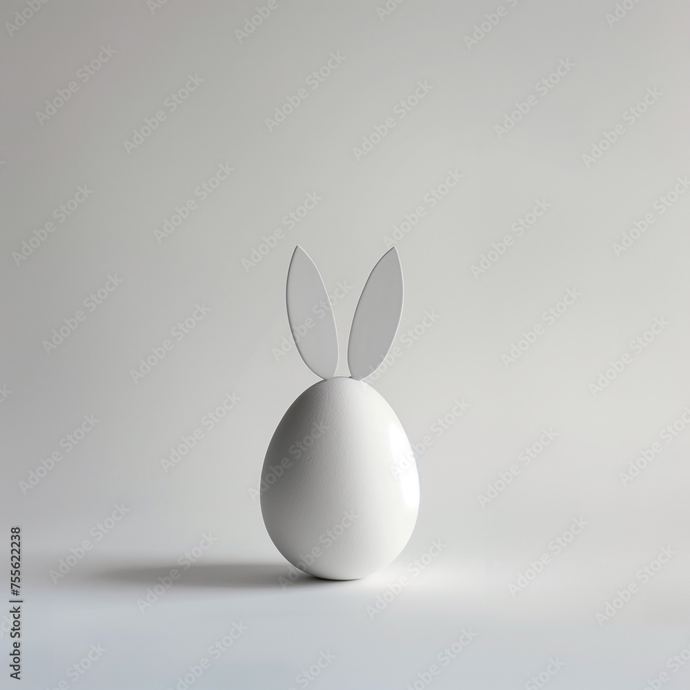 Obraz premium Easter egg with bunny ears. Flat lay. Minimal concept.
