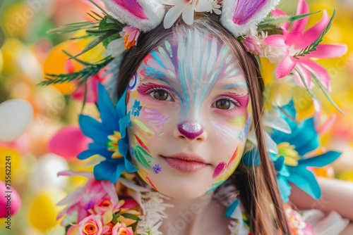 Easter Magic Through Art: Kids Showcasing Their Bunny and Egg Face Paintings at a Spring Celebration