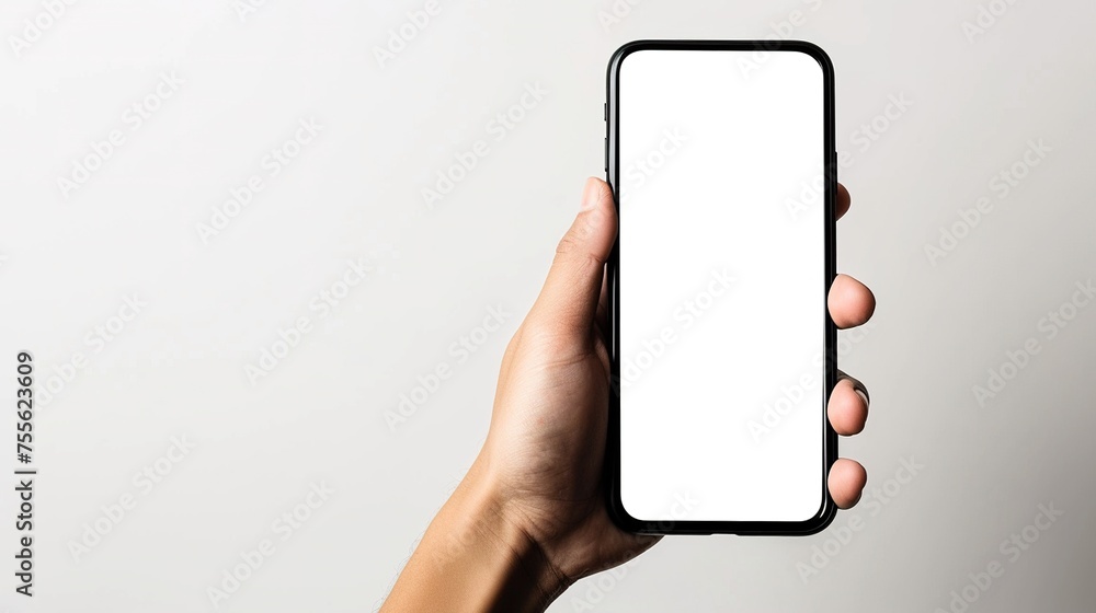 hand holding phone with blank screen hand holding phone with blank screen