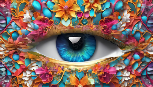 Eye. Creative tsette makeup. Multi-colored coloring