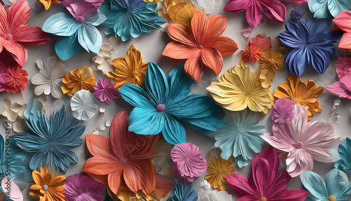 Flowery background. Fantastic colorful floral surface. Flower collage. Fictional scene