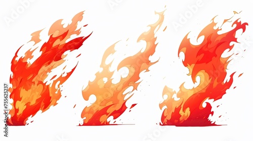 A set of variant burning fires of flames on a solid background, Generative ai.