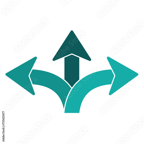 Three arrow merging icon. Three Way Split.