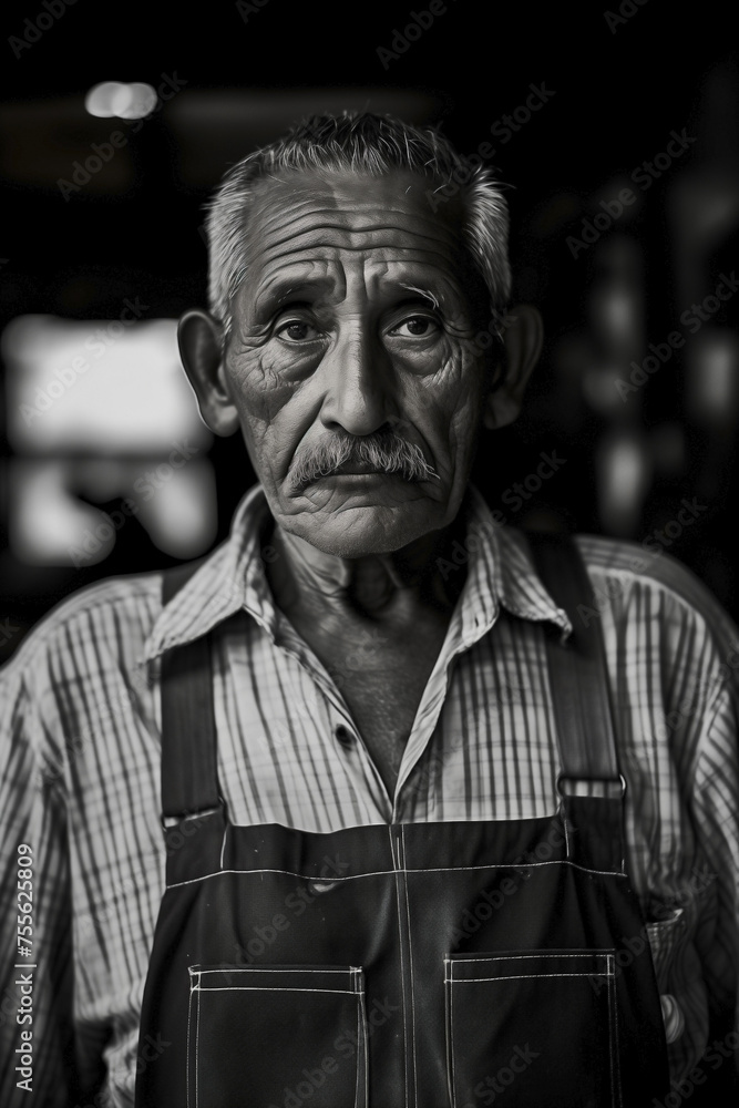 Black and white portrait of an elderly person. Concept of traditional Mexican culture and lifestyle. Black and white portrait of an elderly person. Concept of traditional Mexican culture and lifestyle.
