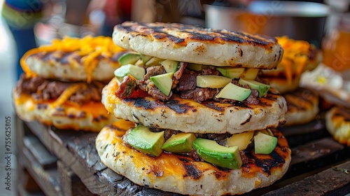 Delicious Grilled Vegetarian Burgers with Avocado and Vegetables on Rustic Wooden Board