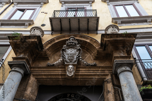 Facade of an old classic building, Palermo, Sicily, Italy