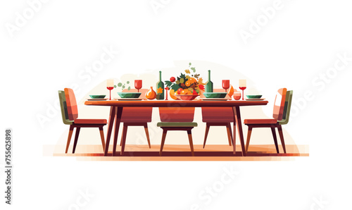 Festive Dinner Table vector flat minimalistic isolated vector style illustration