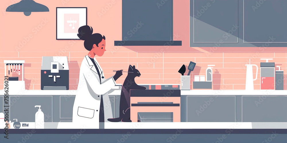 The veterinarian provides medical care to the pet in the clinic