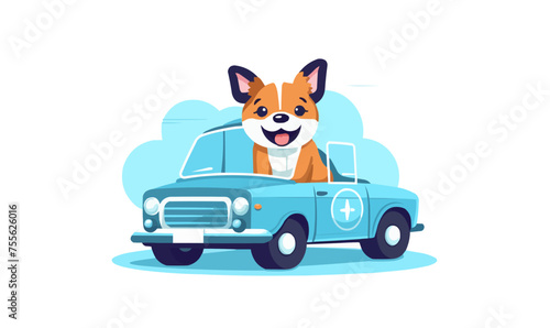 dog in car vector flat minimalistic isolated illustration