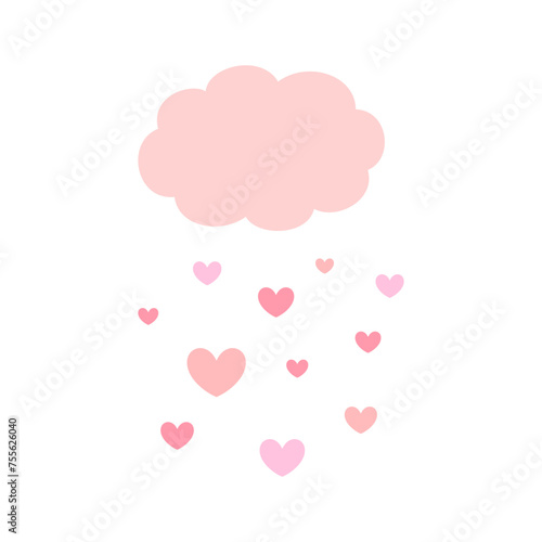 Cute cloud with hearts isolated on white background.