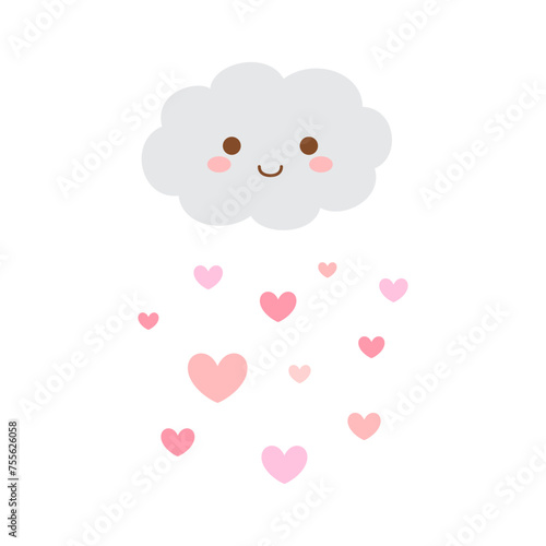 Cute cloud with hearts isolated on white background.