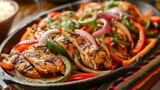 Delicious Grilled Chicken Fajitas Served on Sizzling Skillet with Bell Peppers and Onions