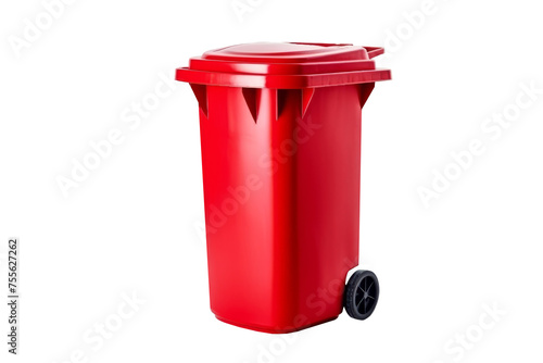 Red trash bin isolated on transparent background.