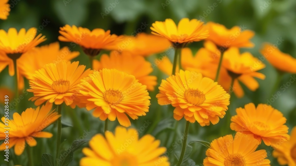 Background of orange calendula flowers. Fresh flowers. Medicinal flowers, plants. Calendula background. View from above, Background of orange calendula flowers. Fresh flowers. Medicinal flowers, plants. Calendula background. View from above,