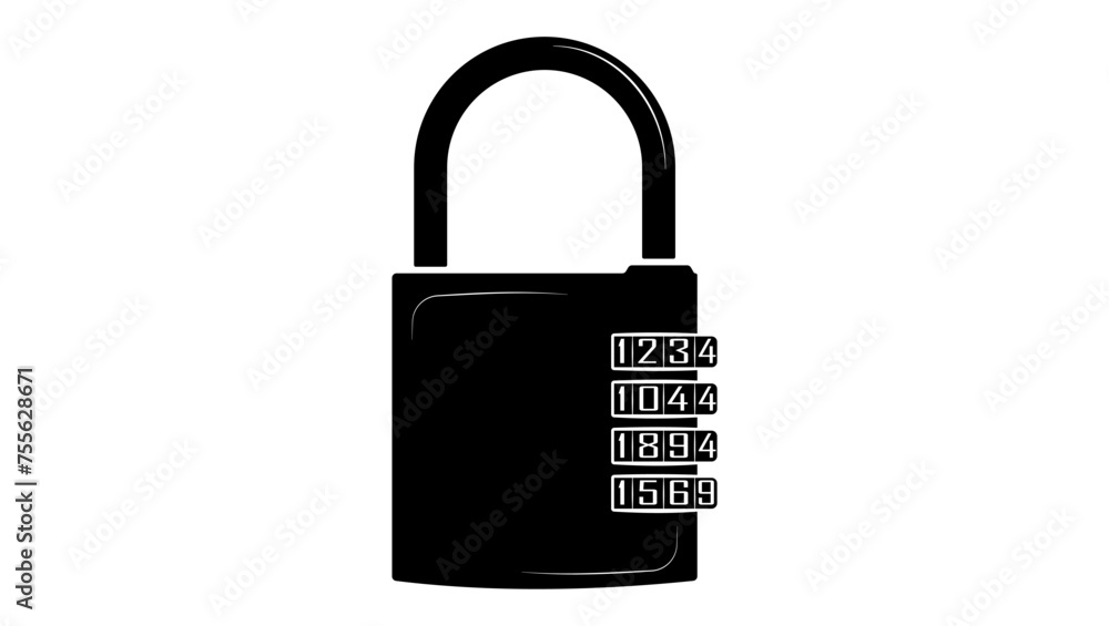 lock with secret number, black isolated silhouette lock with secret number, black isolated silhouette