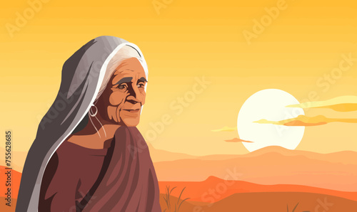 indian bharat old woman vector flat isolated vector style illustration
