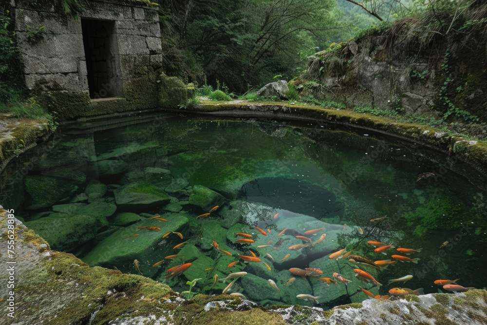 Fototapeta premium A sacred spring where water spirits in the form of fish tell fortunes to those who listen