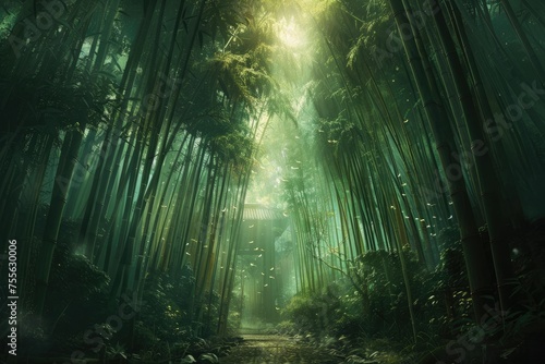 A dense bamboo forest home to panda spirits that can walk through the mists between worlds