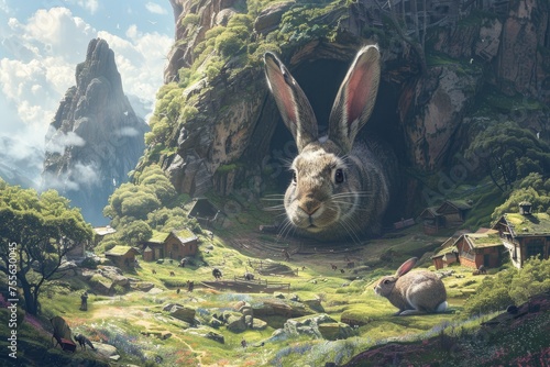 A valley of giants where rabbits as large as houses burrow beneath the earth photo
