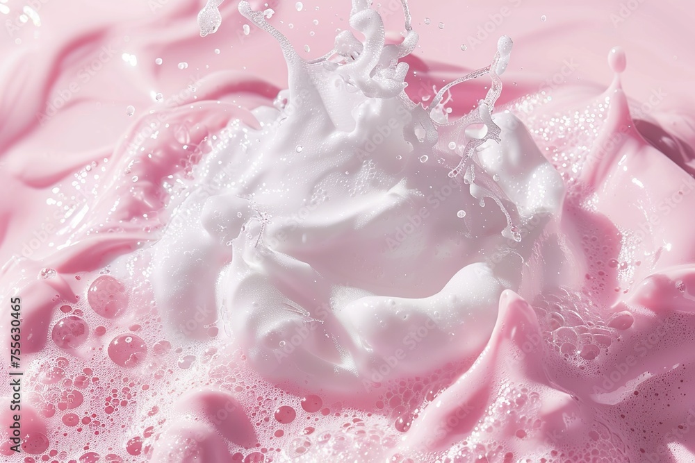 Pink foamy texture in motion top view. Cosmetic facial skin cleanser, shower gel, shaving foam background. Creamy cleansing skincare product bubbles. Soapy substance. Bubble backdrop. Washing liquid Pink foamy texture in motion top view. Cosmetic facial skin cleanser, shower gel, shaving foam background. Creamy cleansing skincare product bubbles. Soapy substance. Bubble backdrop. Washing liquid