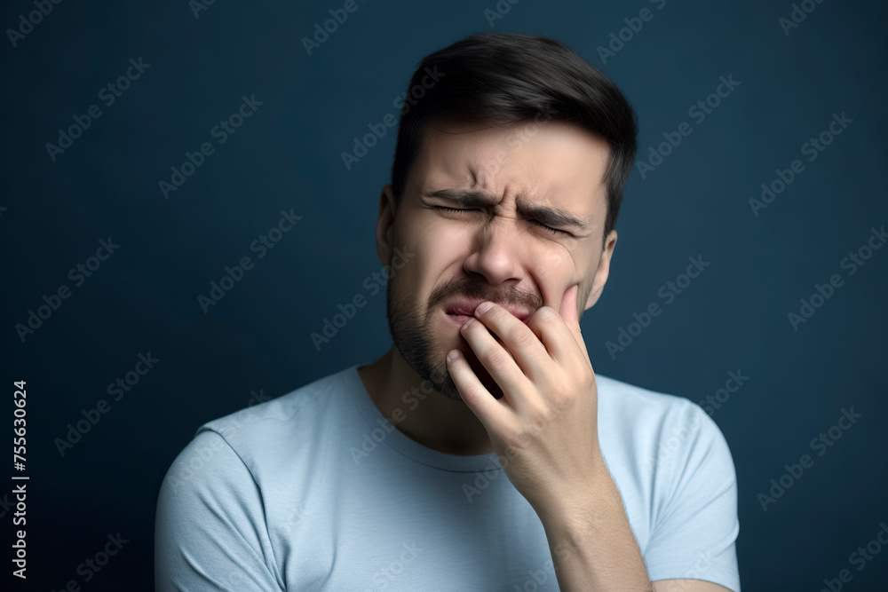 man with a mouth full of food and a look of disgust on his face. Concept of discomfort and unease, as the man is struggling with his food man with a mouth full of food and a look of disgust on his face. Concept of discomfort and unease, as the man is struggling with his food
