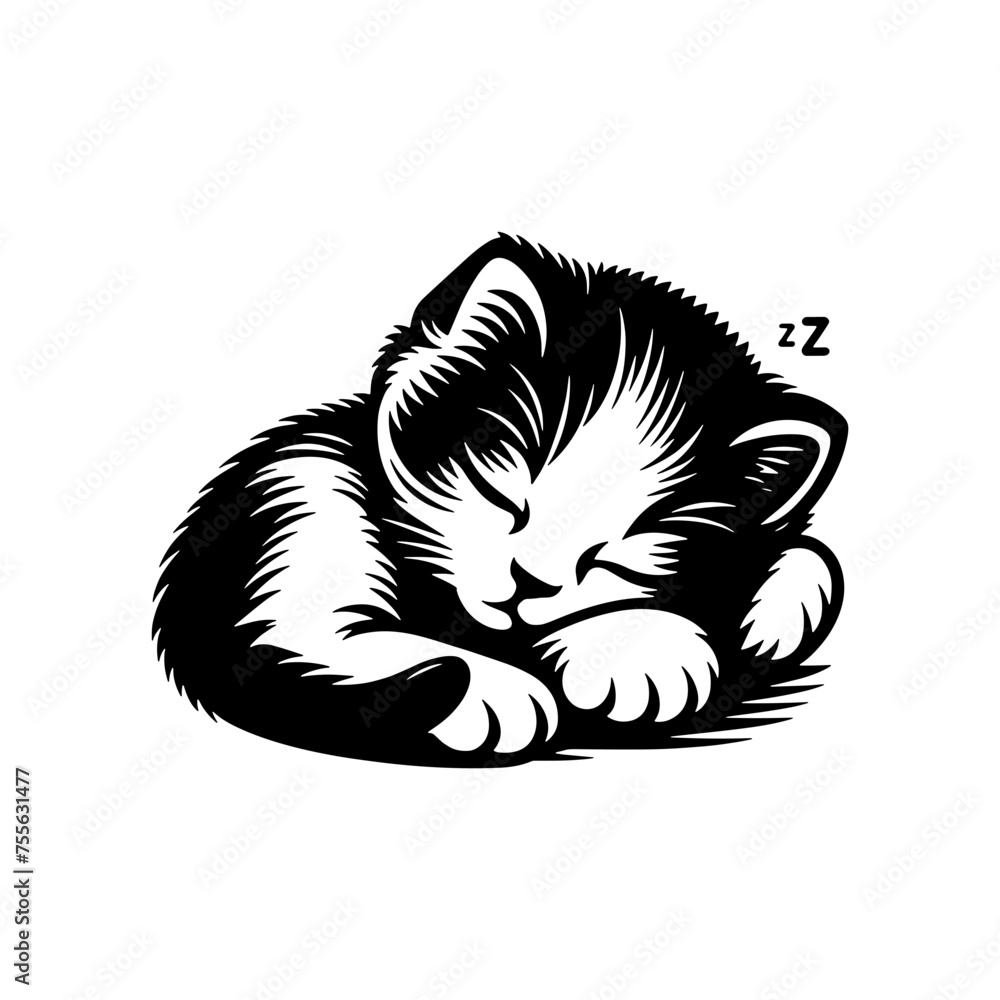 Cartoon Black and White Isolated Illustration Vector Of A Sleeping ...