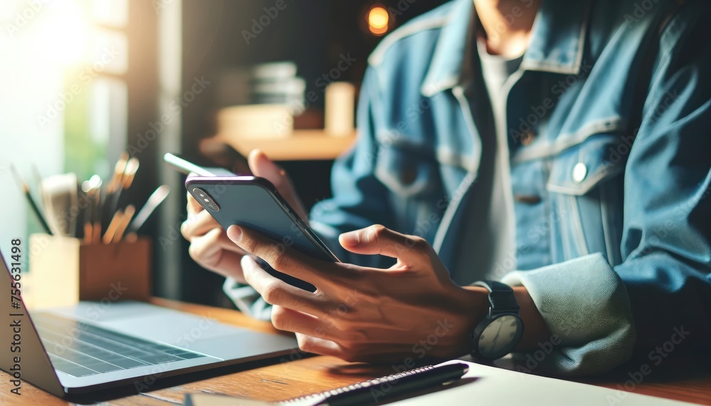 Annoyed young man in casual wear gesturing while looking at his smartphone, with a laptop and coffee on the table in a cafe setting. Annoyed young man in casual wear gesturing while looking at his smartphone, with a laptop and coffee on the table in a cafe setting.
