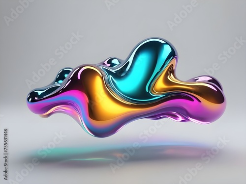 3d chrome neon fluid form liquid metallic shape on transparent png isolated background