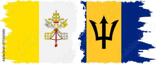 Barbados and Vatican grunge flags connection vector