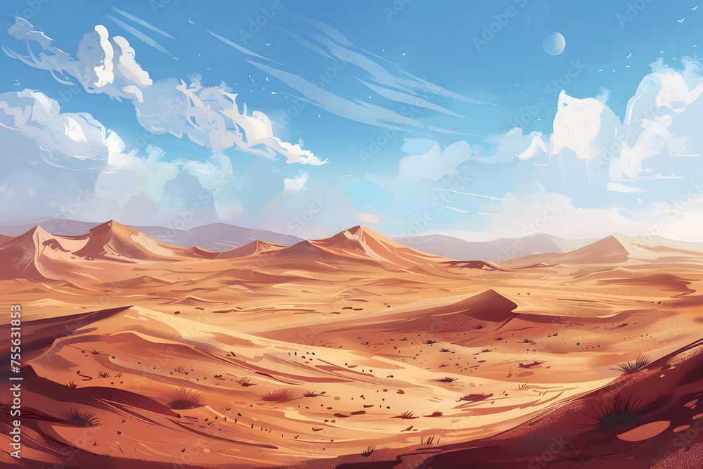 Naklejka premium Endlose Weite: Illustration der Wüstenlandschaft