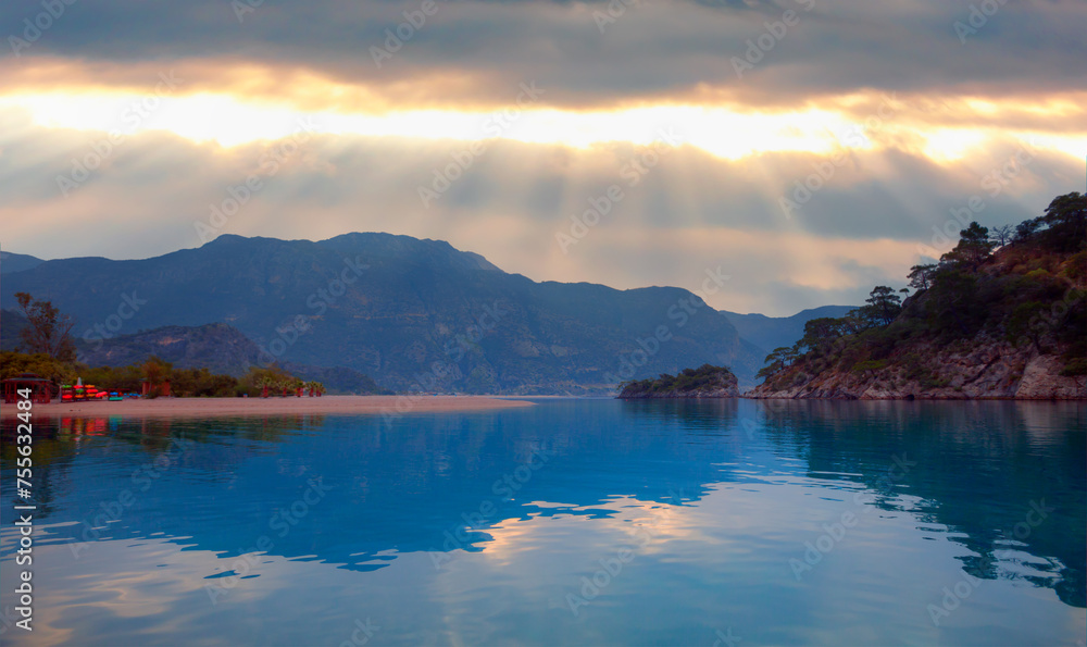 Naklejka premium Panoramic view of Oludeniz Beach And Blue Lagoon, Oludeniz beach is best beaches in Turkey - Fethiye, Turkey