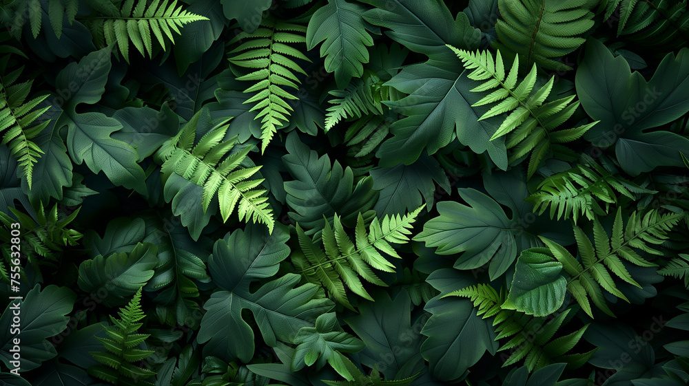 Creative nature green background, tropical leaf banner or floral jungle pattern concept Creative nature green background, tropical leaf banner or floral jungle pattern concept