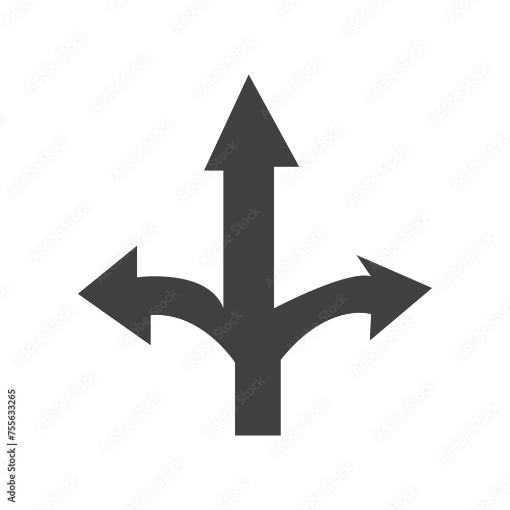 Three-way direction arrow sign, road direction icon. Vector illustration, eps10 Three-way direction arrow sign, road direction icon. Vector illustration, eps10