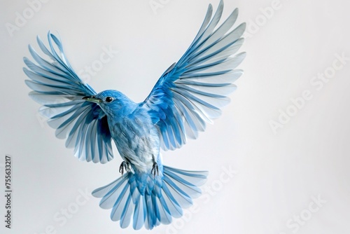 a blue bird flying in the air