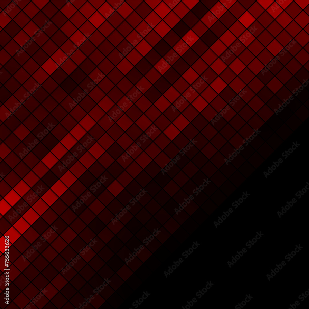 Fototapeta premium Dark red glossy mosaic squares abstract geometry background. Vector technology design