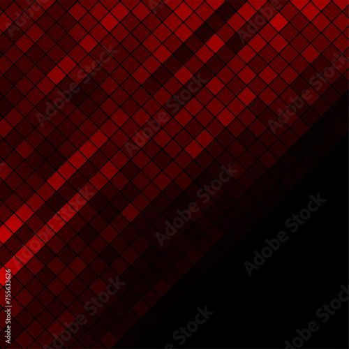 Dark red glossy mosaic squares abstract geometry background. Vector technology design © saicle