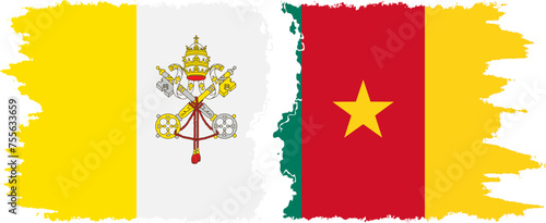 Cameroon and Vatican grunge flags connection vector