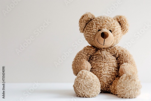a teddy bear sitting on a white surface