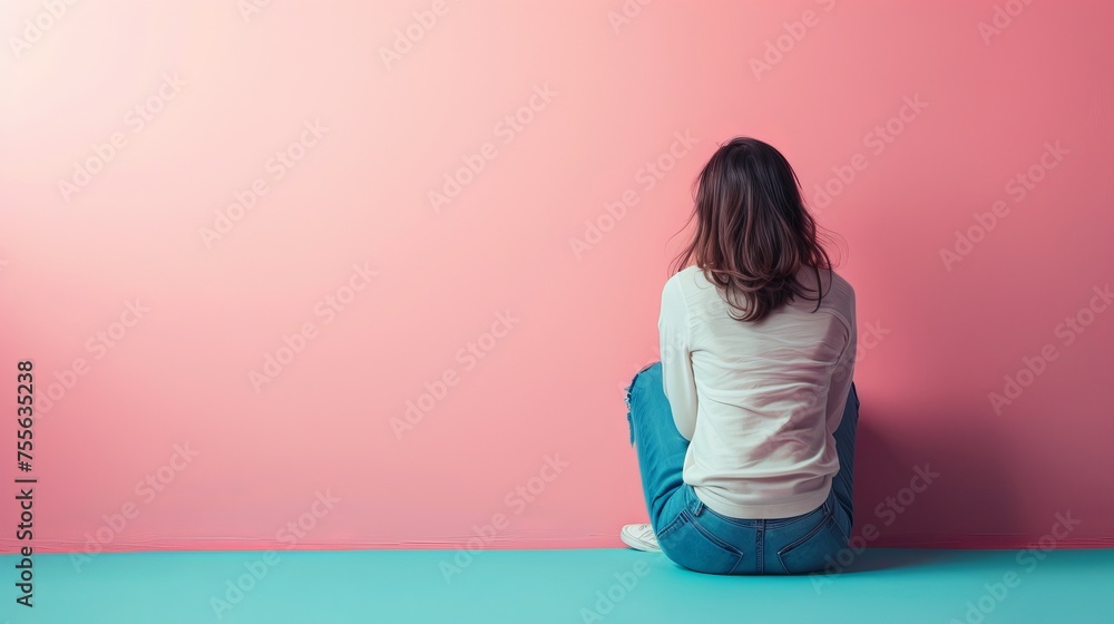 A Confused Woman Sitting And Staring At The Wall A Confused Woman Sitting And Staring At The Wall