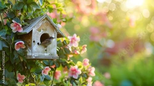 A small bird sits at the en...