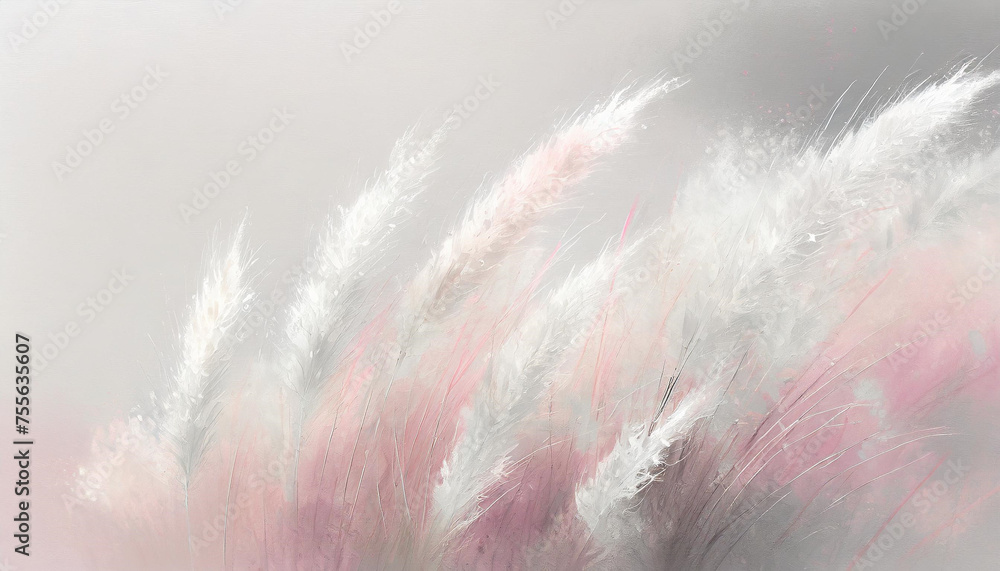 Obraz premium Białe trawy na pastelowym tle, akwarela, tapeta, dekoracja. Generative AI