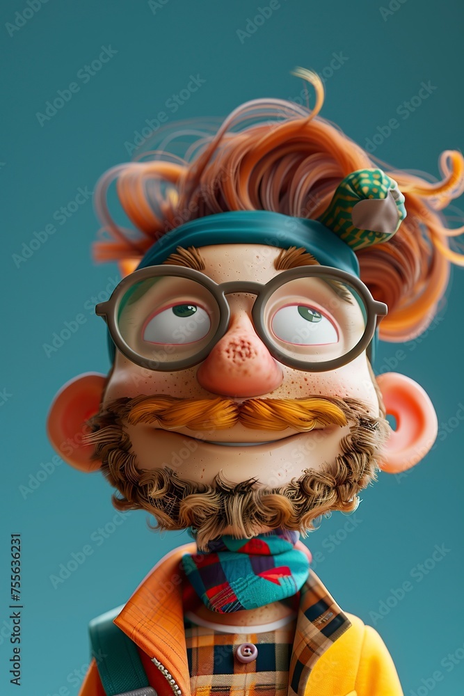 Obraz premium Cartoon Character With Glasses and a Beard