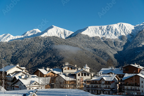 View of the mountain village, Rosa Khutor, Sochi, Russia. photo