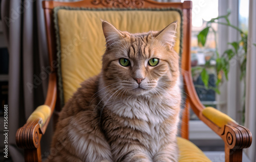 Portrait of an European cat on a couch created with Generative AI technology