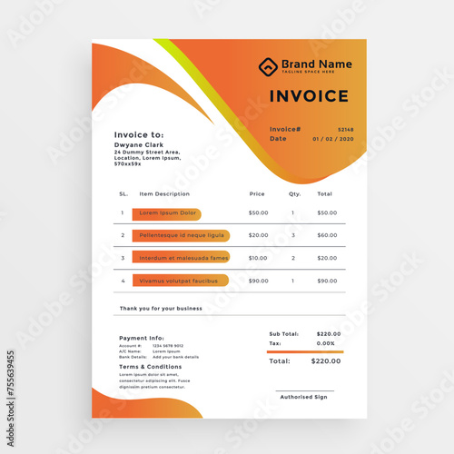 Business invoice form template. Invoicing quotes, money bills or price invoices and payment agreement design templates. Tax form, bill graphic or payment receipt page vector set